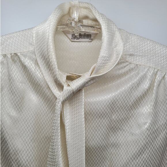 St. John Vintage Cream Jacquard High‎ Bow Neck Long Sleeve Button Up Blouse - Picture 6 of 15